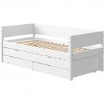 Letto singolo FLEXA White con blocco letto estraibile con 2 cassetti 3 in 1
