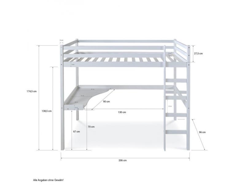 Letto sopraelevato bianco  con scrivania economy