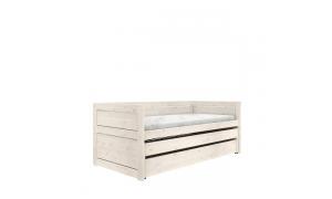 Letto singolo Classic con blocco letto estraibile con 2 cassetti - Colore Sbiancato