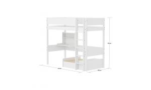 Letto sopra elevato Casa con modulo integrato scrivania “click on" - Dimesione 210cm - Colore Bianco - Dettaglio Grooves